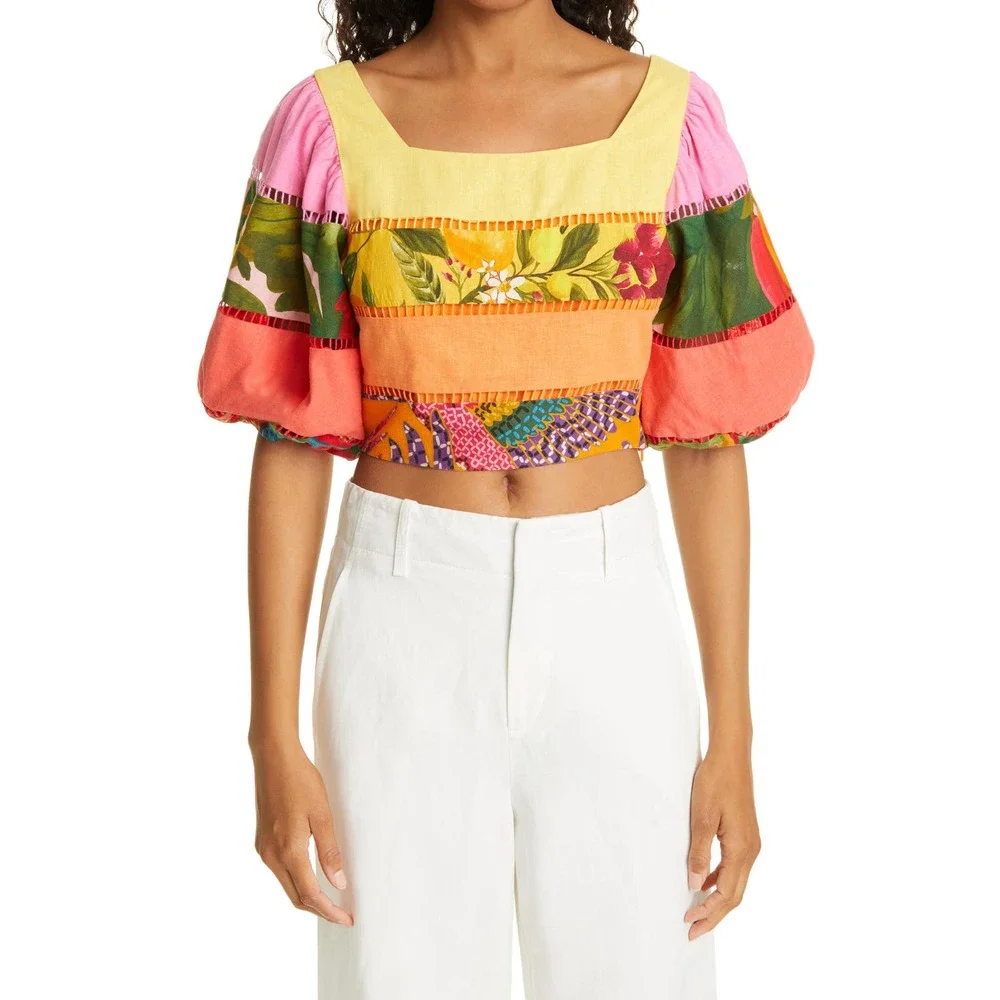 FARM Rio Multicolor Patchwork Crop Top - Picture 1 of 13
